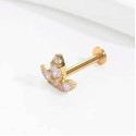 14K Solid Gold 18G Threadless Push Pin Flat Back 3CZ Sprout Stud