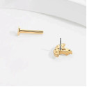 14K Solid Gold 18G Threadless Push Pin Flat Back 3CZ Sprout Stud