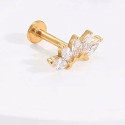 14K Solid Gold 18G Threadless Push Pin Flat Back 5CZ Curve Stud