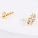 14K Solid Gold 18G Threadless Push Pin Flat Back 5CZ Curve Stud