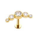 14K Solid Gold 18G Threadless Push Pin Flat Back 5CZ Arch Round Stud