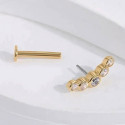 14K Solid Gold 18G Threadless Push Pin Flat Back 5CZ Arch Round Stud