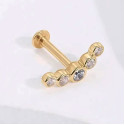 14K Solid Gold 18G Threadless Push Pin Flat Back 5CZ Arch Round Stud