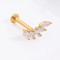 14K Solid Gold 18G Threadless Push Pin Flat Back 5CZ Sweet Curve Stud