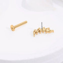 14K Solid Gold 18G Threadless Push Pin Flat Back 5CZ Sweet Curve Stud