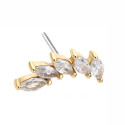 14K Solid Gold 18G Threadless Push Pin Flat Back 5CZ Sweet Curve Stud