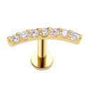 14K Solid Gold 18G Threadless Push Pin Flat Back 7CZ Arch Stud