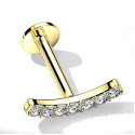 14K Solid Gold 18G Threadless Push Pin Flat Back 7CZ Arch Stud