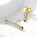 14K Solid Gold 18G Threadless Push Pin Flat Back 7CZ Arch Stud