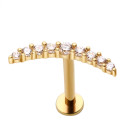 14K Solid Gold 18G Threadless Push Pin Flat Back 9CZ Arch Stud