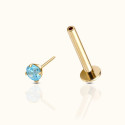 14K Solid Gold 18G Threadless Push Pin Aquamarine Crystal Stud