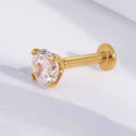 14K Solid Gold 18G Threadless Push Pin Flat Back Crystal Stud