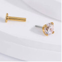 14K Solid Gold 18G Threadless Push Pin Flat Back Crystal Stud