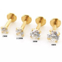 14K Solid Gold 18G Threadless Push Pin Flat Back Crystal Stud