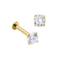 14K Solid Gold 18G Threadless Push Pin Flat Back Crystal Stud