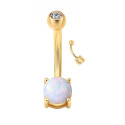 14K Solid Gold Opal Studded Belly Piercing Jewelry 14G 10MM