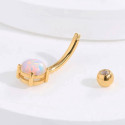 14K Solid Gold Opal Studded Belly Piercing Jewelry 14G 10MM