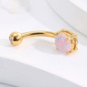 14K Solid Gold Opal Studded Belly Piercing Jewelry 14G 10MM