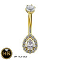 14K Solid Gold Pear Shape Belly Piercing Jewelry 14G 10MM