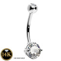 14K Solid White Gold Round Shape Belly Piercing Jewelry 14G 10MM