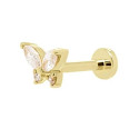 14K Solid Gold 18G Threadless Push Pin Flat Back Butterfly Stud