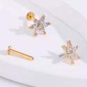 14K Solid Gold 18G Threadless Push Pin Flat Back 6 Flower Stud