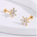 14K Solid Gold 18G Threadless Push Pin Flat Back 6 Flower Stud