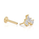 14K Solid Gold 18G Threadless Push Pin Flat Back 5CZ Arch Stud