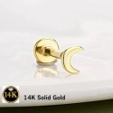 14K Solid Gold 18G Threadless Push Pin Flat Back Moon Stud