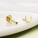 14K Solid Gold 18G Threadless Push Pin Flat Back Moon Stud