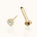 14K Solid Gold 18G Threadless Push Pin Flat Back Round Crystal Stud