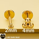 14K Solid Gold 18G Threadless Push Pin Flat Back Trinity Stud