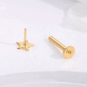 14K Solid Gold 18G Threadless Push Pin Flat Back Star Stud