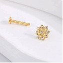 14K Solid Gold 18G Threadless Push Pin Flat Back Sunflower Stud