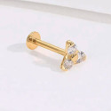 14K Solid Gold 18G Threadless Push Pin Flat Back Trinity Stud