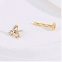 14K Solid Gold 18G Threadless Push Pin Flat Back Trinity Stud