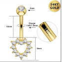 14K Solid Gold Heart Belly Button Ring