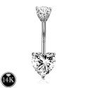 14K Solid White Gold Heart Belly Button Ring
