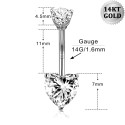 14K Solid White Gold Heart Belly Button Ring