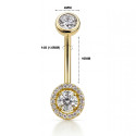 14K Solid Gold Halo Cubic Zirconia Belly Piercing Jewelry – Internal Threaded