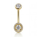 14K Solid Gold Halo Cubic Zirconia Belly Piercing Jewelry – Internal Threaded