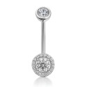 14K Solid Gold Halo Cubic Zirconia Belly Piercing Jewelry – Internal Threaded
