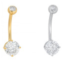 14K Solid Gold Solitaire Cubic Zirconia Belly Piercing Jewelry – Internal Threaded