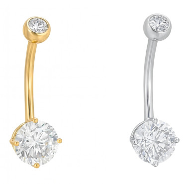 14K Solid Gold Solitaire Cubic Zirconia Belly Piercing Jewelry – Internal Threaded