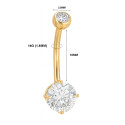 14K Solid Gold Solitaire Cubic Zirconia Belly Piercing Jewelry – Internal Threaded