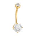14K Solid Gold Solitaire Cubic Zirconia Belly Piercing Jewelry – Internal Threaded