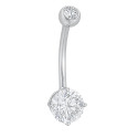 14K Solid Gold Solitaire Cubic Zirconia Belly Piercing Jewelry – Internal Threaded