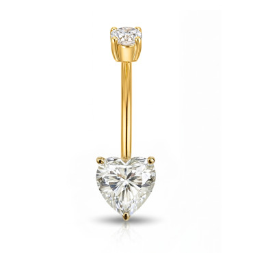 18K Gold Belly Curve with Heart & Round D Color Moissanite