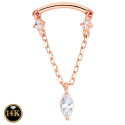Marquise Drop Chain – Hidden Helix Piercing in 14K Rose Gold with 18K Back Post (18G Threadless)