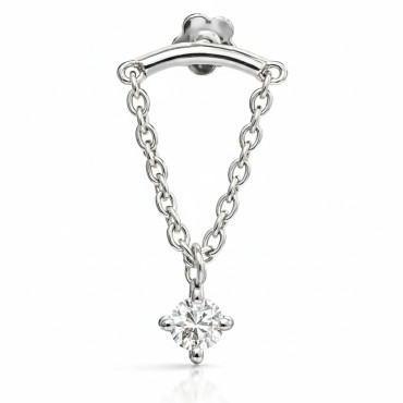 18K White Gold Hidden Helix Chain with Natural Diamond Drop